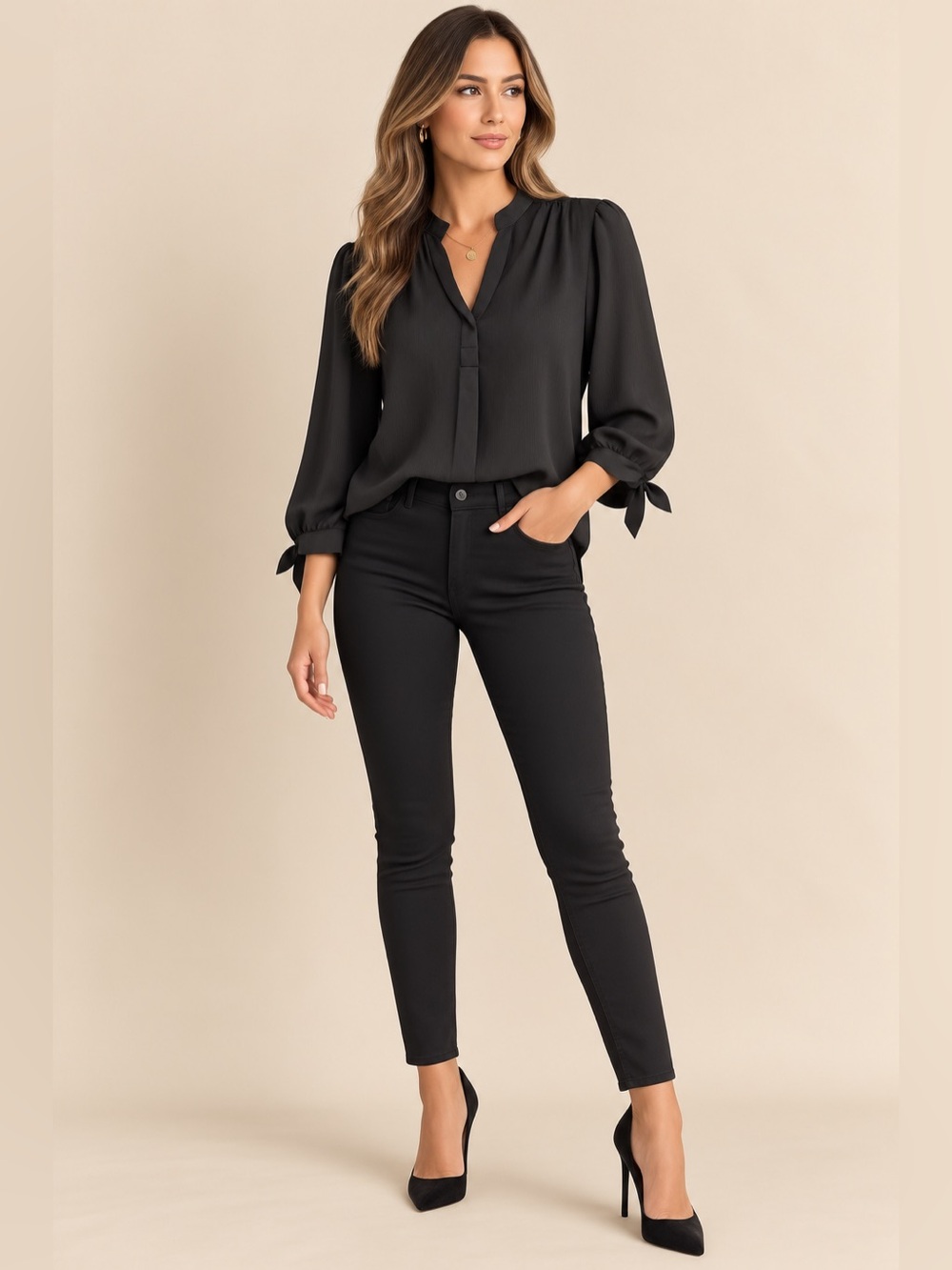 Anne Klein Black Satin Style blouse  -✨